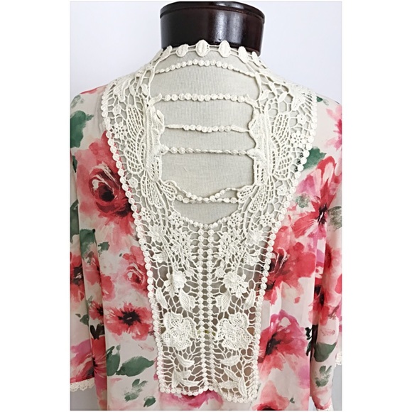 Stunning Crochet Lace Floral Chiffon Cardi SML - Picture 6 of 6
